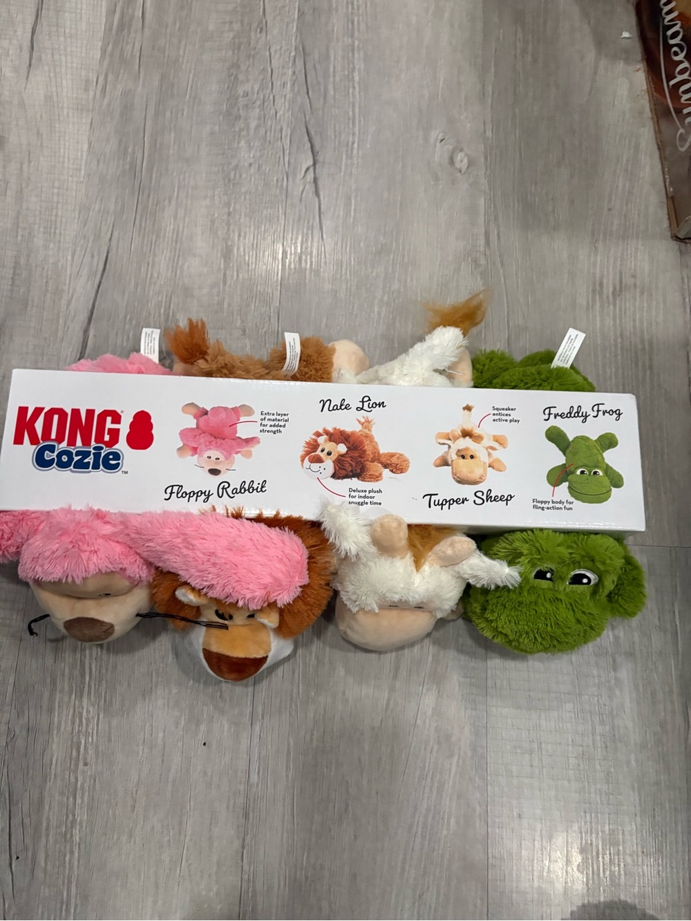KONG Cozie Plush Toy Set - Pink, Brown, White, Green